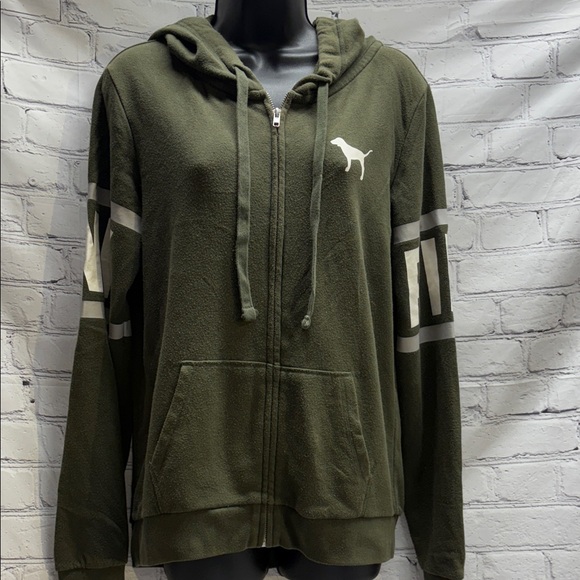PINK Victoria's Secret Olive Green Zip-Up Hoodie - Picture 1 of 5